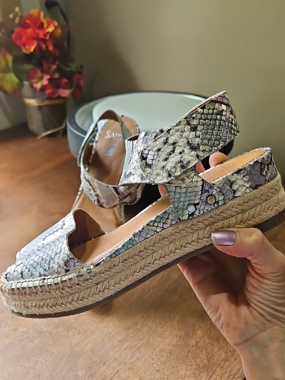 SARTO By Franco Sarto Iridescent Multi-Tone Snakeskin Espadrille Sandal